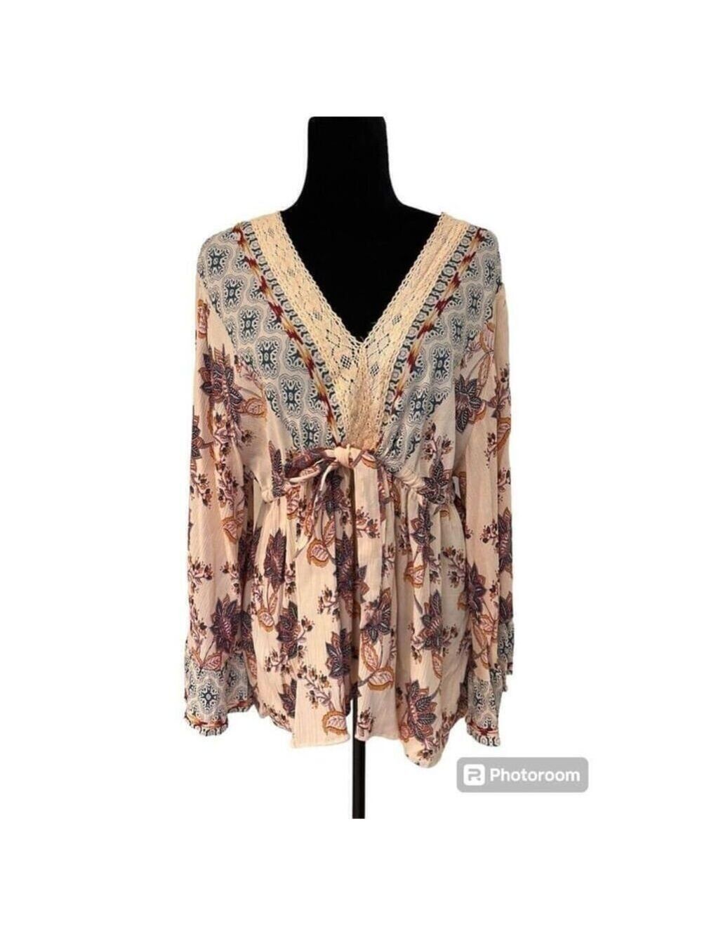 Eclipse Floral Print Long Sleeve Blouse - Size M -Pink